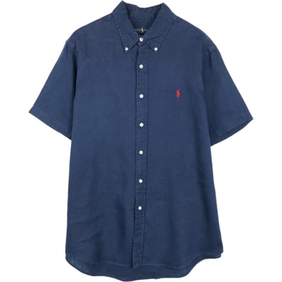 古着 ラルフローレン Ralph Lauren 半袖 リネン ボタンダウンシャツ メンズL相当/eaa650791