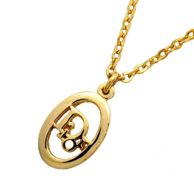 【6jdb0101-k】クリスチャンディオール ネックレス ディオールロゴ オーバル GPメッキ ゴールド【中古】レディース