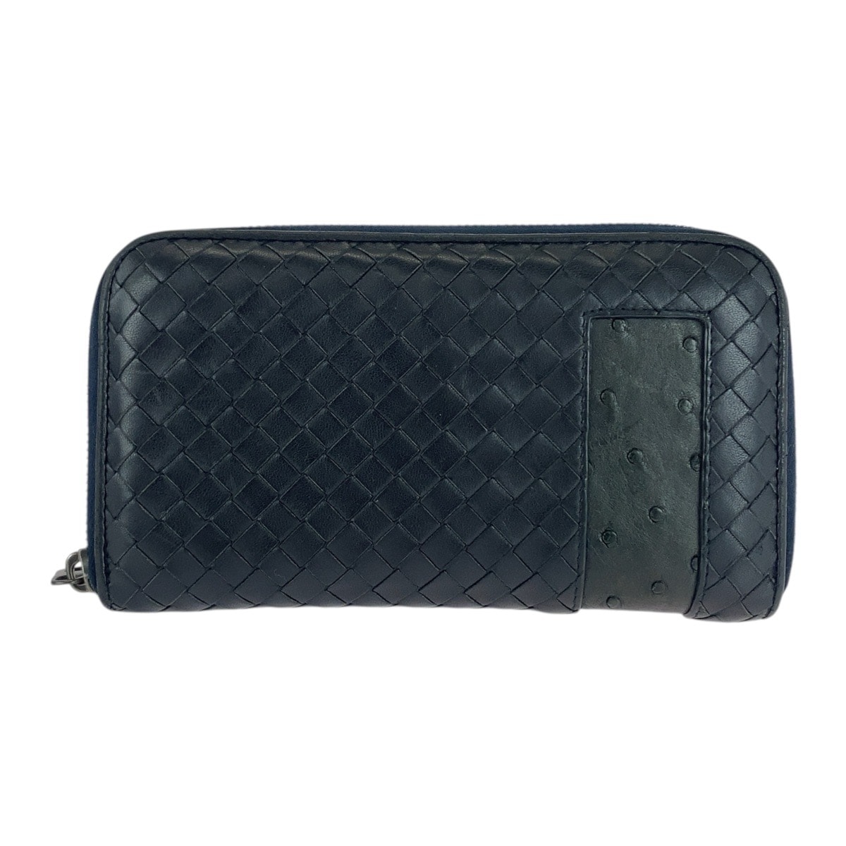 美品 BOTTEGAVENETA ボッテガヴェネタ イントレチャート ブラック 黒 レザー オーストリッチ/ 長財布 ロングウォレット 505831 【中古】