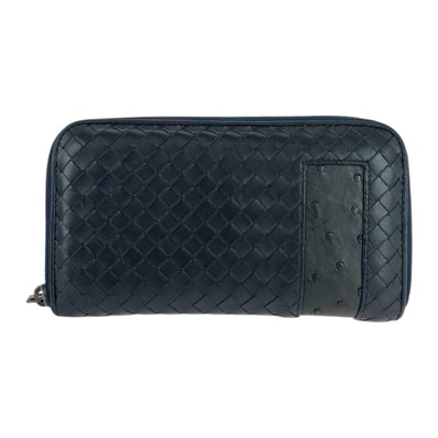 美品 BOTTEGAVENETA ボッテガヴェネタ イントレチャート ブラック 黒 レザー オーストリッチ/ 長財布 ロングウォレット 505831 【中古】