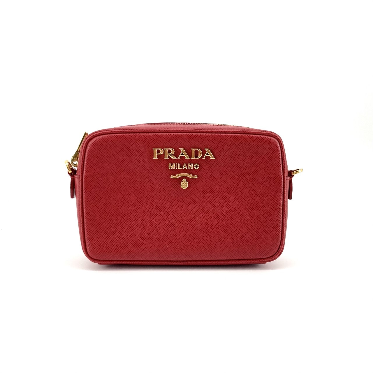 PRADA(プラダ) サフィアーノレザー メタルロゴ サコッシュ ショルダーバッグ レッド