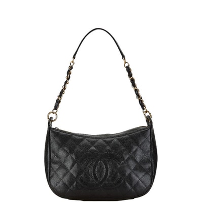 シャネル マトラッセ ココマーク チェーン ショルダーバッグ ブラック キャビアスキン レディース CHANEL 【中古】