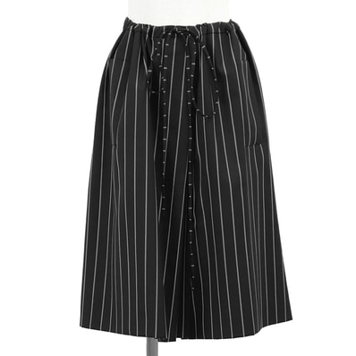 【SALE】JIL SANDER ジルサンダー スカート サイズ 34 レディース ストライプ ストレッチ ウエスト ドローストリング サイドポケット ボトムス ブラック ホワイト 黒 白 総柄 イタリア製