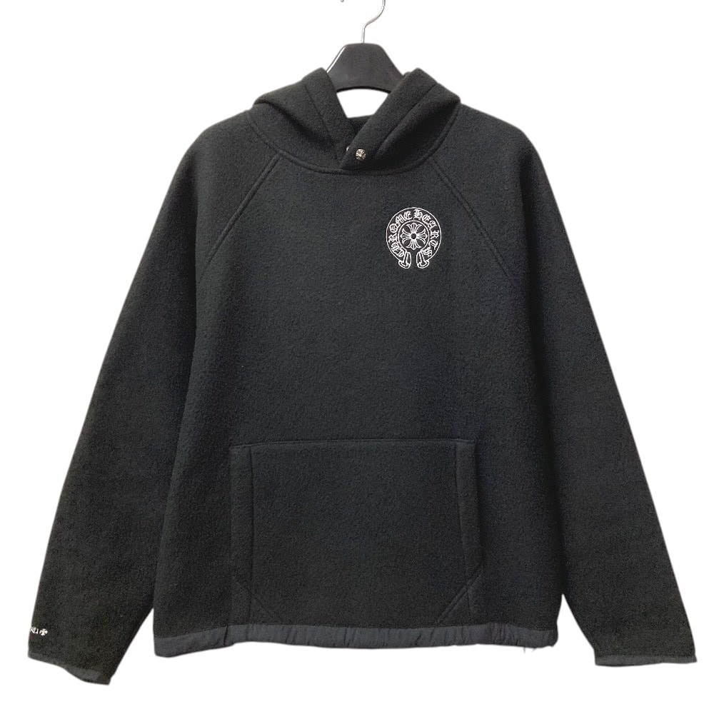クロムハーツ CHROME HEARTS フリース ホースシュー ロゴ YNT U DETENT HDPL FLC クロスボールボタンプルオーバー トレーナー スウェット 長袖 アパレル フーディー フード  パーカー ポリエステル ブラック