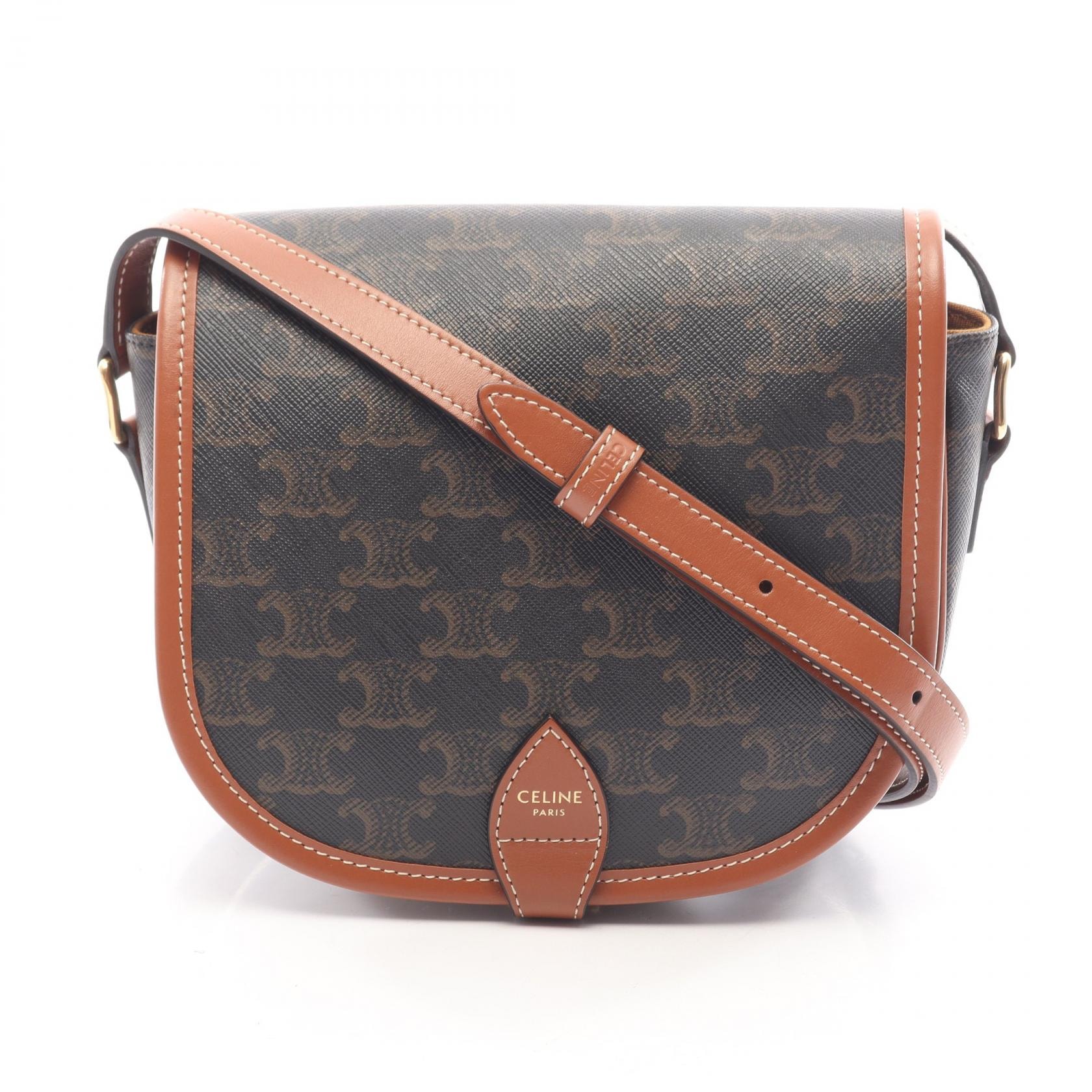 セリーヌ CELINE フォルコ ミディアムバッグ トリオンフ ショルダーバッグ バッグ PVCコーティングキャンバス レザー レディース ブラック系 / ブラウン系 【中古】