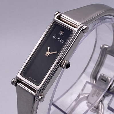 【値下げ】 GUCCI グッチ グッチ クォーツ 1Pダイヤ SILVER Black 腕時計 1500L ステンレススチール ブラック シルバー レディース【中古】