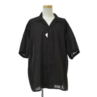 COMOLI KHADI Cotton Short Sleeve Open Collar Shirt "Black"