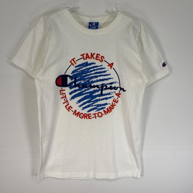 古着 90's/90年代 チャンピオン Champion 半袖Tシャツ 青刺繍タグ シングルステッチ USA製 ラバープリント SMALL ホワイト メンズ