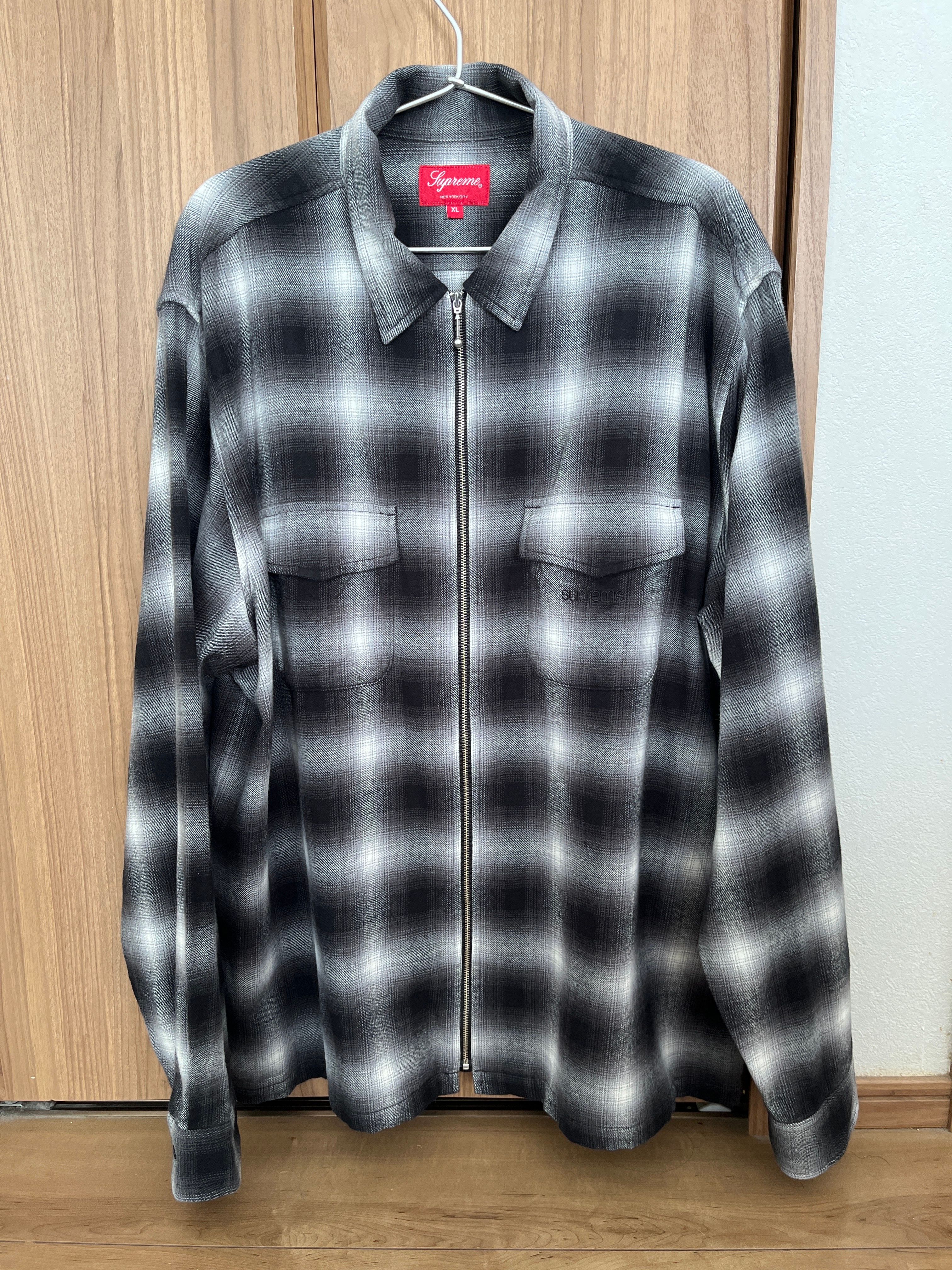 Supreme Shadow Plaid Flannel Zip Up Shirt "Black"