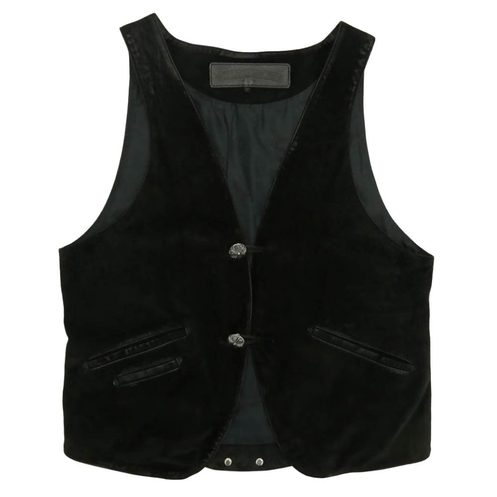 CHROME HEARTS クロムハーツ(原本無) CLASSIC 2B SUD クラシック 2B クロスボールボタン スエード レザー ベスト ブラック系 S【中古】