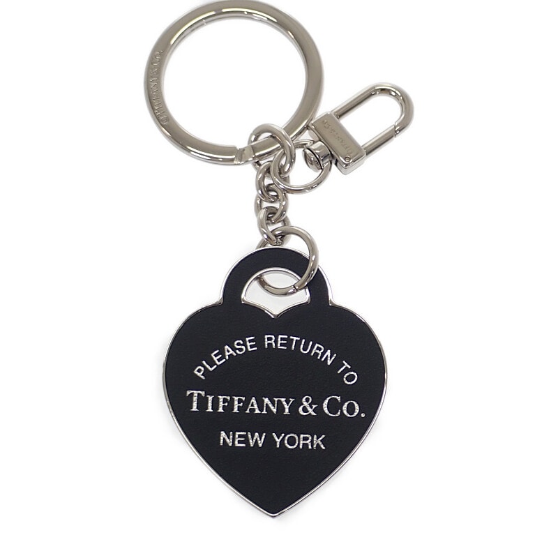ティファニー レザー インレイド ハート タグ キーリング 【中古】【Aランク】