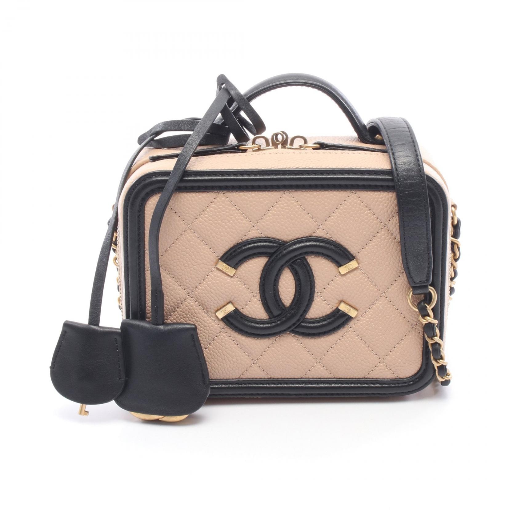 シャネル CHANEL CCフィグリー スモール バニティバッグ 2WAY ショルダーバッグ バッグ カーフ(牛革) レザー レディース ベージュ系 / ブラック系 A93342 【中古】