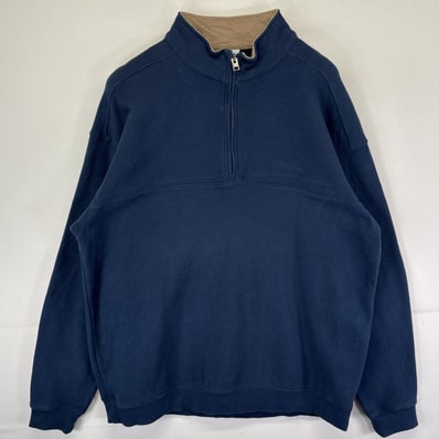 古着 コロンビア Columbia スウェット ハーフジップ トレーナー プルオーバー ロゴ刺繍 アウトドア L ネイビー メンズ