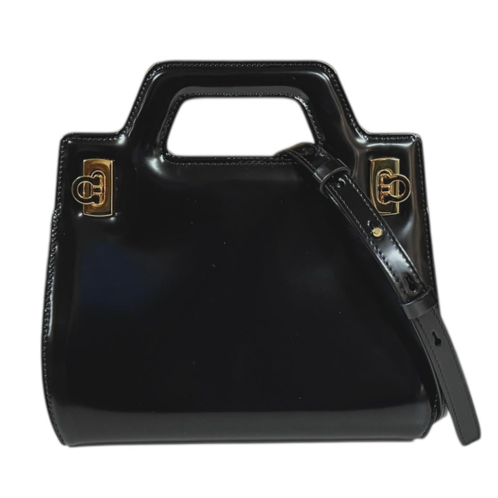 サルヴァトーレフェラガモ ワンダミニ ショルダーバッグ パテントレザー 21 3485 ブラック レディース Salvatore Ferragamo  中古