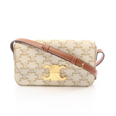 セリーヌ CELINE クロード トリオンフ ショルダーバッグ バッグ PVCコーティングキャンバス レザー レディース ホワイト系 / ブラウン系 194142 【中古】