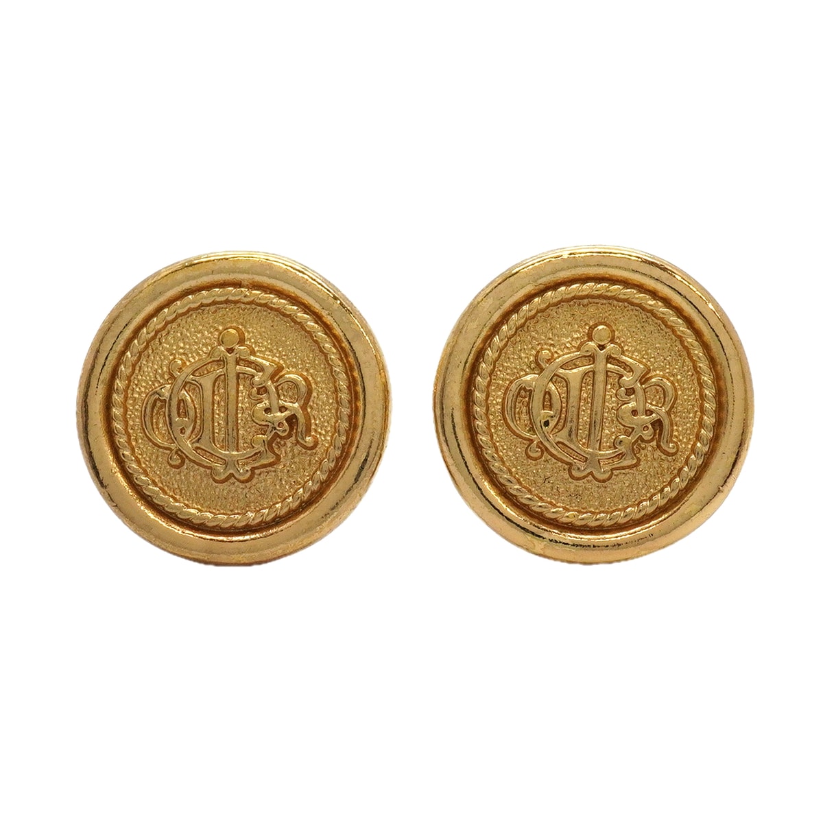 【6jhb0773】クリスチャンディオール イヤリング エンブレム 丸型 サークル GPメッキ ゴールド【中古】レディース