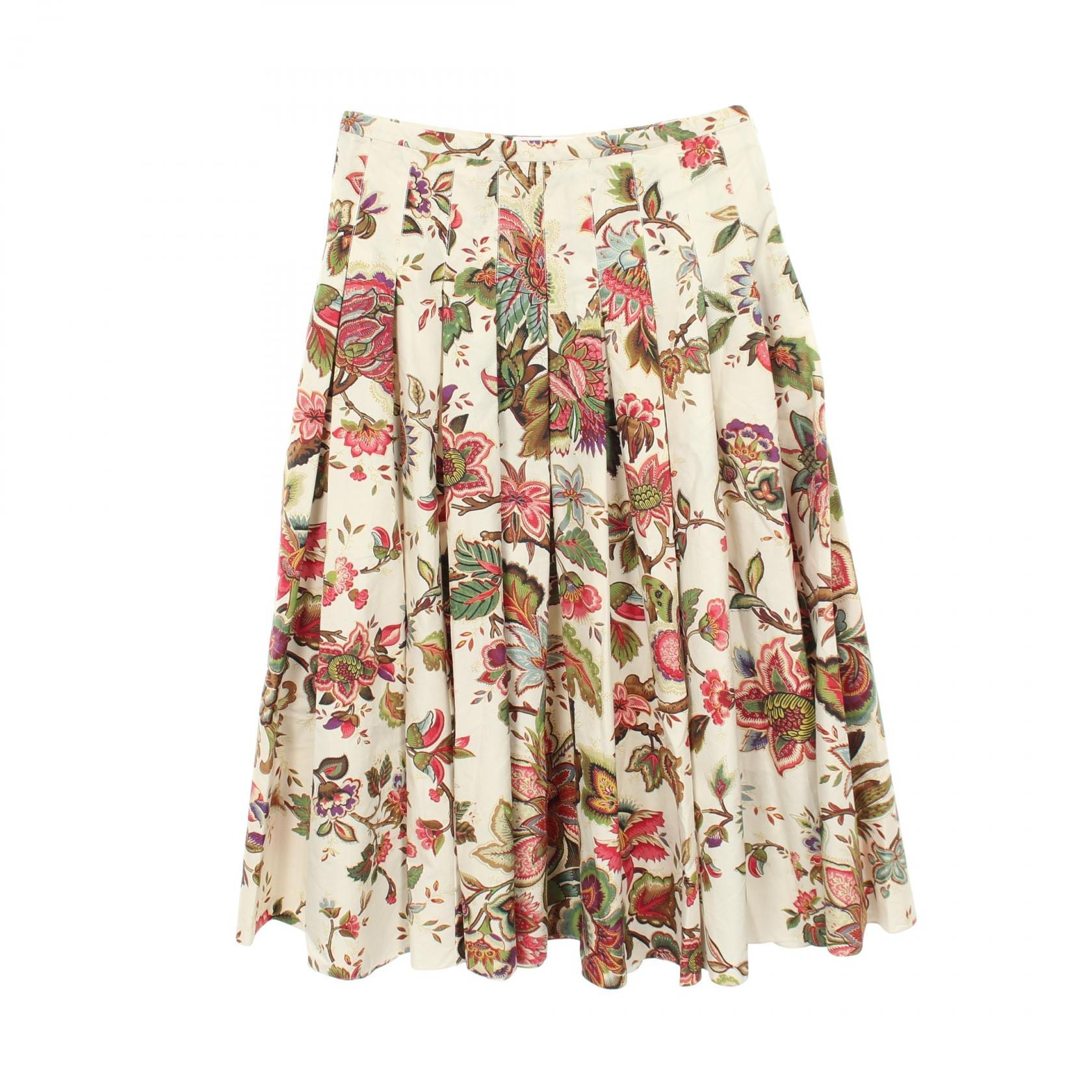 ディオール Dior 花柄 プリーツ スカート 衣料品 ボトムス コットン シルク レディース ホワイト系 / マルチカラー 411J21A3269 【中古】