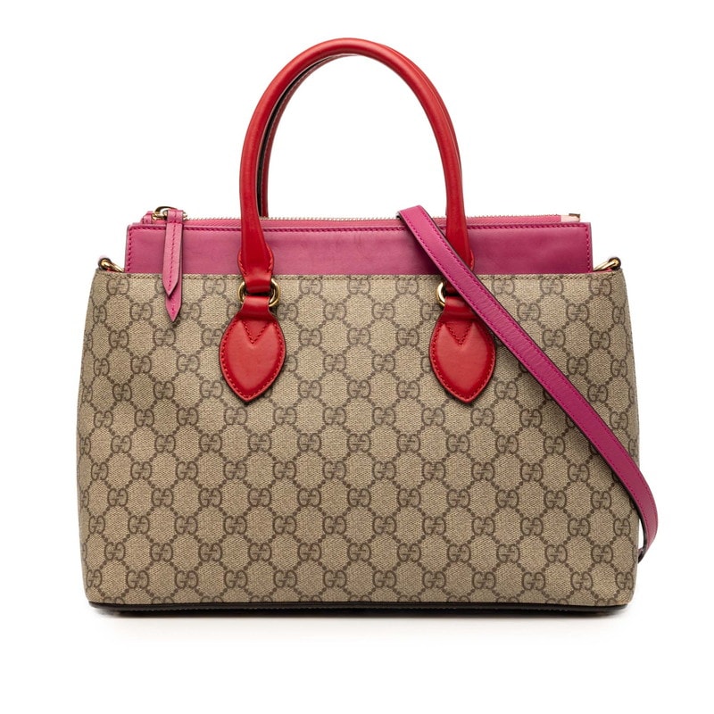 グッチ GGスプリーム ハンドバッグ ショルダーバッグ 2WAY 409534 ベージュ ピンク レッド PVC レザー レディース GUCCI 【中古】
