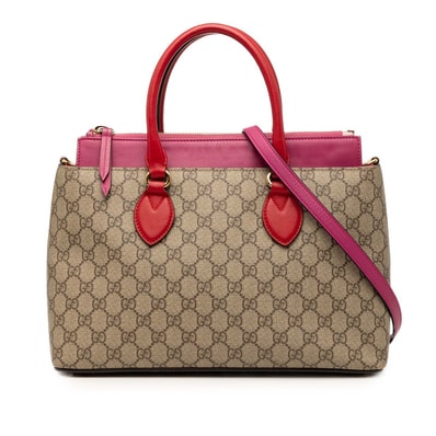 グッチ GGスプリーム ハンドバッグ ショルダーバッグ 2WAY 409534 ベージュ ピンク レッド PVC レザー レディース GUCCI 【中古】