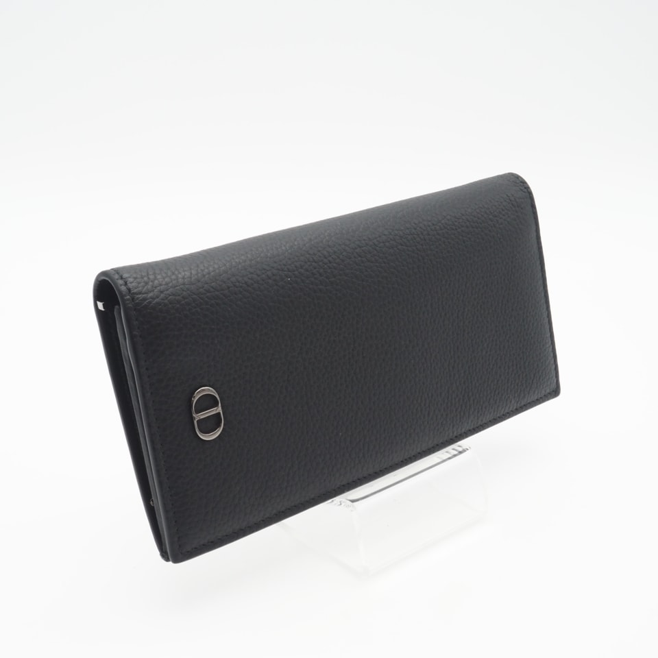 美品 Dior ディオール CD Icon グレインドカーフスキン バーティカル 2つ折りウォレット 2ESBC002CDI_H00N 長財布 ブラック レザー メンズ