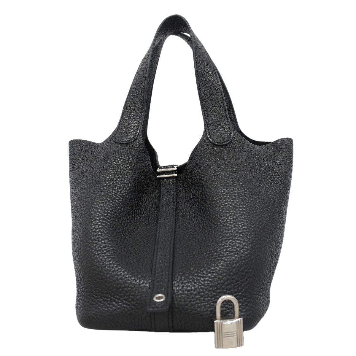 【6kc3059-e】エルメス ハンドバッグ ピコタンロックPM トリヨンクレマンス ブラック シルバー金具 □P刻印【中古】レディース