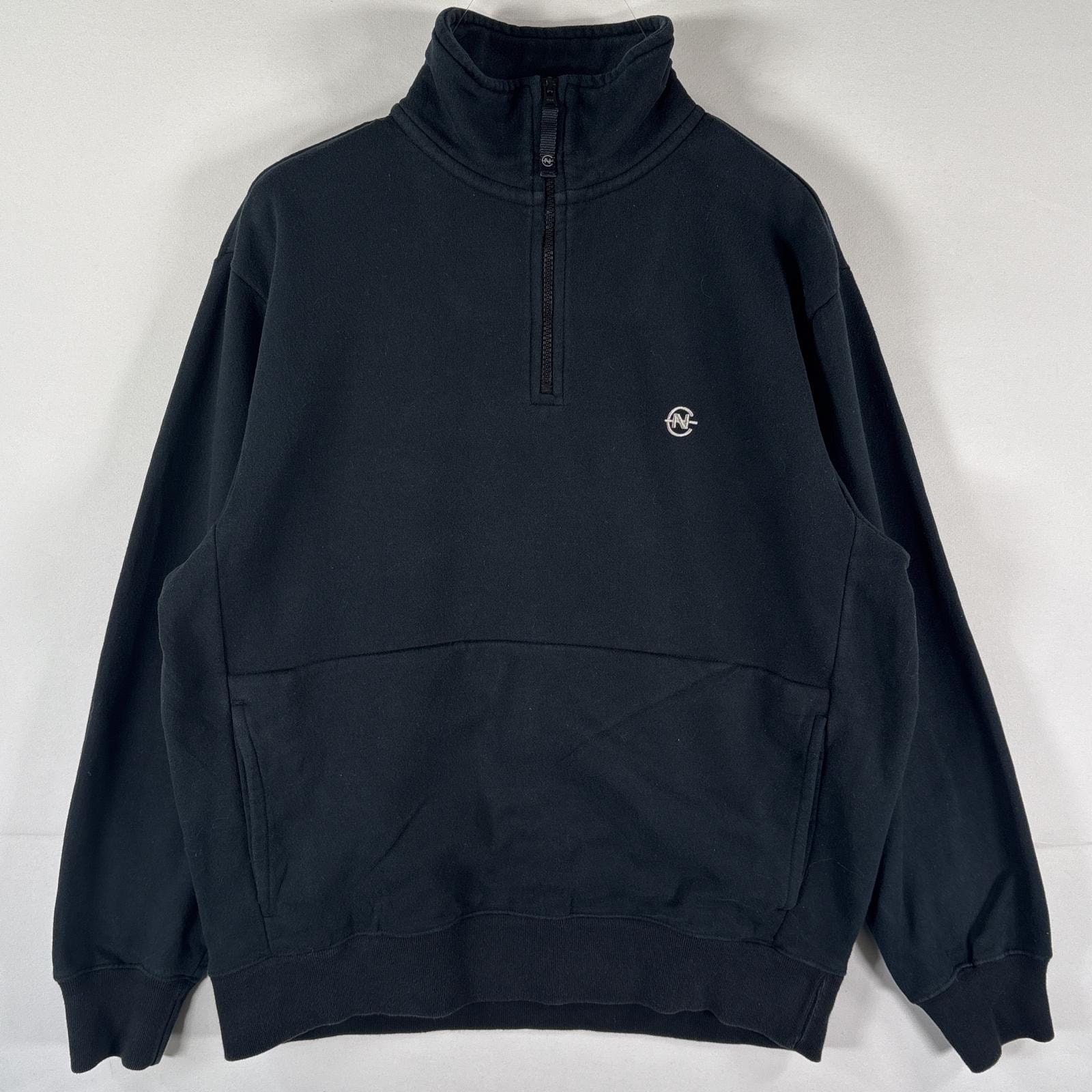 古着 ノーティカ NAUTICA スウェット ハーフジップ トレーナー コンペティション ワンポイントロゴ刺繍 M ブラック メンズ