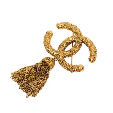 シャネル ヴィンテージ ココマーク 溶岩 フリンジ ブローチ ゴールド メッキ レディース CHANEL 【中古】