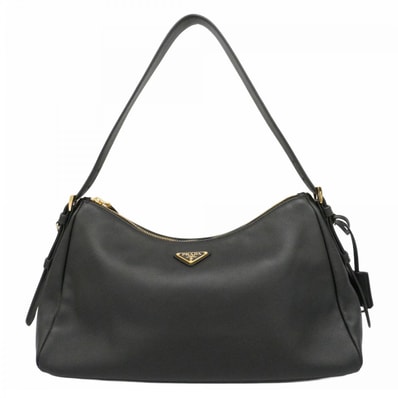 ★SALE【6db1127-k】プラダ ショルダーバッグ エメ レザー ブラック ゴールド金具【中古】レディース