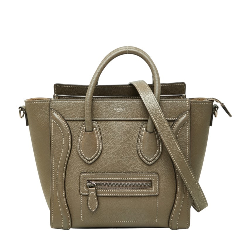 セリーヌ ラゲージ ナノショッパー ハンドバッグ 2WAY ショルダーバッグ グレージュ レザー レディース CELINE 中古