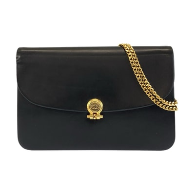 Christian Dior クリスチャンディオール ヴィンテージ ブラック 黒 ゴールド金具 レザー チェーンショルダーバッグ 600700 【中古】