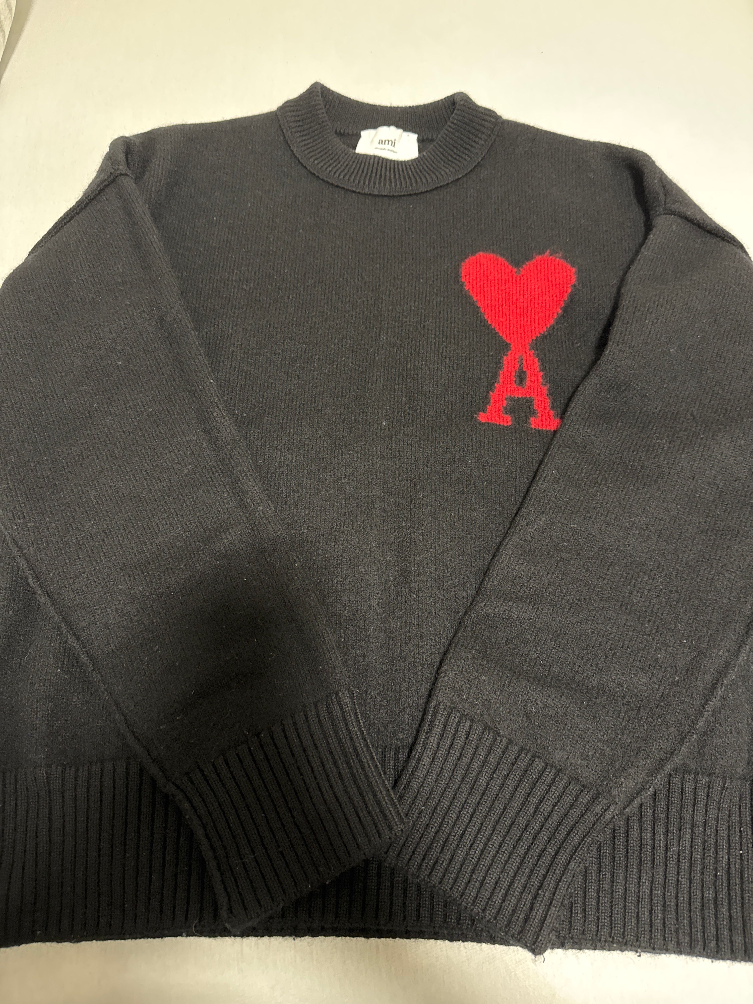 AMI PARIS Merino Wool Felt Sweater #1 "Black & Red"