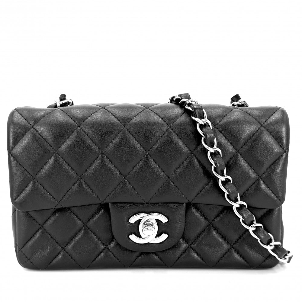 CHANEL シャネル ショルダーバッグ ミニマトラッセ チェーン ターンロック 肩掛け 斜め掛け Mini Matelasse ココマーク ラムスキン ブラック 黒 シルバー金具 レディース【中古品】