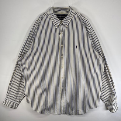 古着 ラルフローレン RALPH LAUREN 長袖シャツ ロゴ 刺繍 ストライプ 大きいサイズ 2XL ブルー系 マルチカラー メンズ