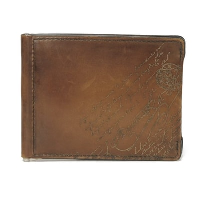 Berluti ベルルッティ アッサオ スクリット マネークリップ ウォレット 新ロゴ インテンソ ブラウン カードケース パスケース 札入れ ビルクリップ カリグラフィ カカオ 二つ折り財布