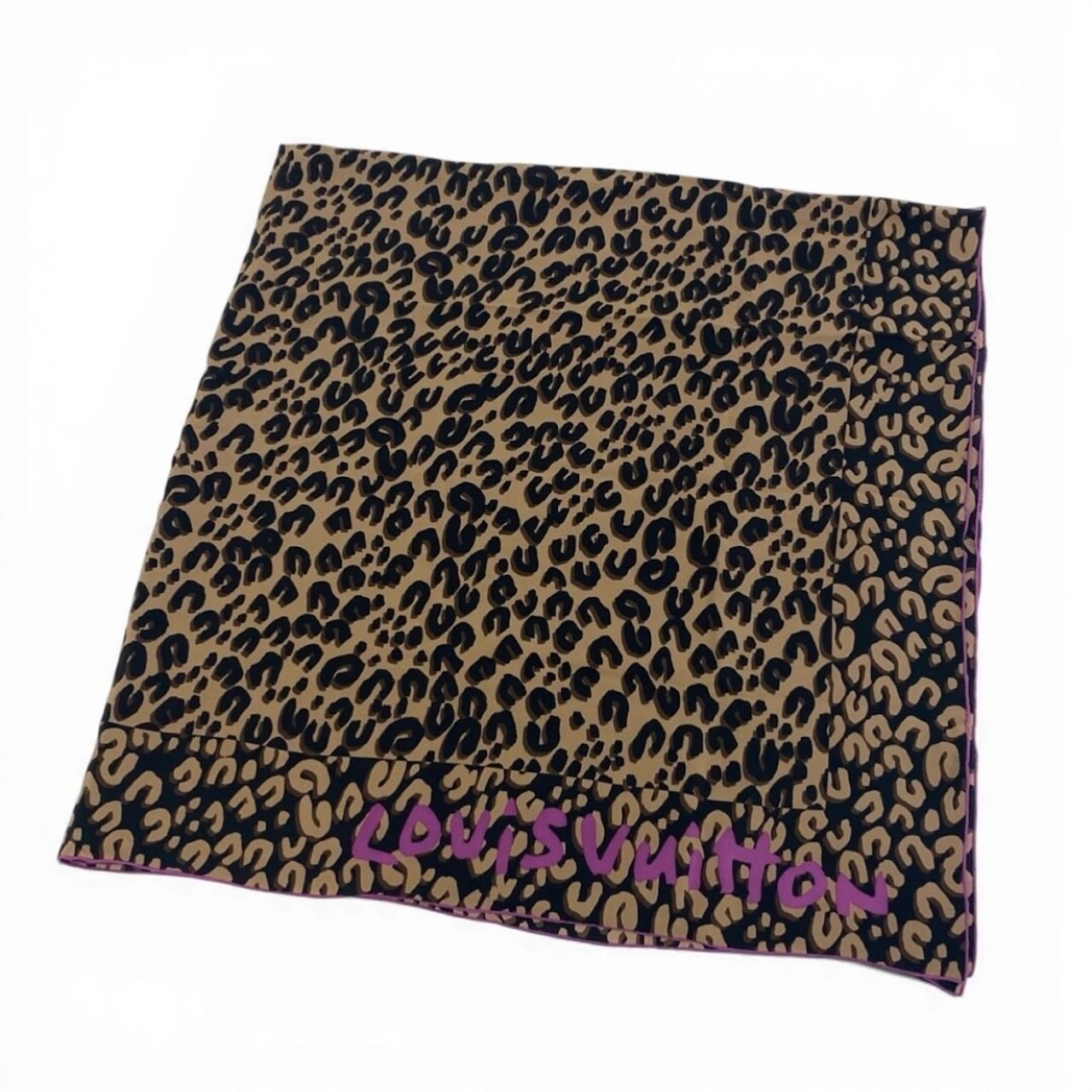 超美品 LOUIS VUITTON ルイヴィトン LV Leopard Silk Scarf Large Shaw ブラウン シルク スカーフ A3-00134 【中古】