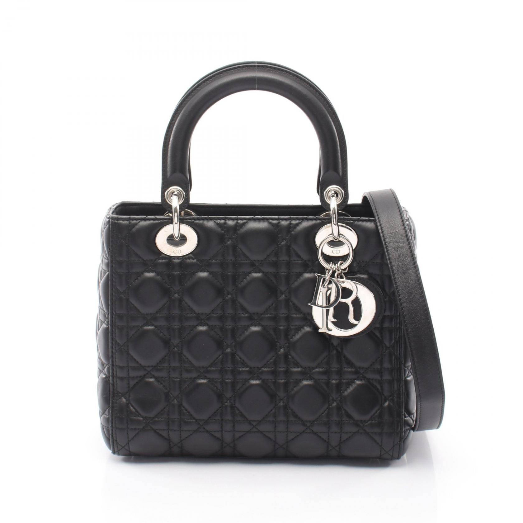 ディオール Dior LADY DIOR レディディオール ミディアム 2WAY ハンドバッグ バッグ レザー レディース ブラック系 【中古】
