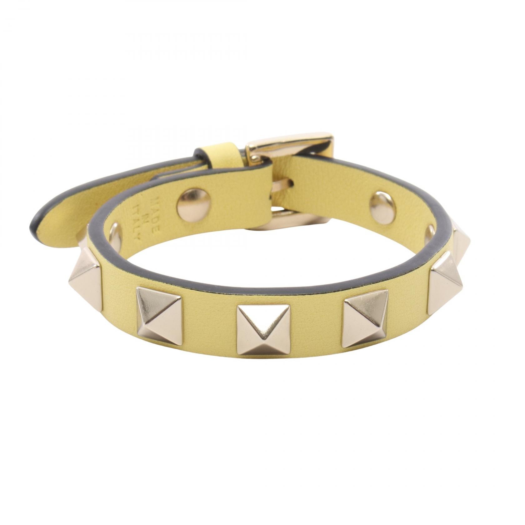 ヴァレンティノ・ガラヴァーニ Valentino Garavani ロックスタッズ ブレスレット アクセサリー レザー ステンレススチール レディース イエロー系 / シルバー系 【中古】