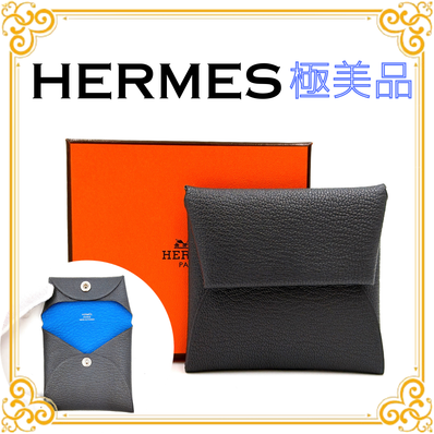 ■極美品■ HERMES エルメス バスティアヴェルソ コインケース シェブルミゾル シルバー金具 グレー ブルー レザー レディース 小銭入れ
