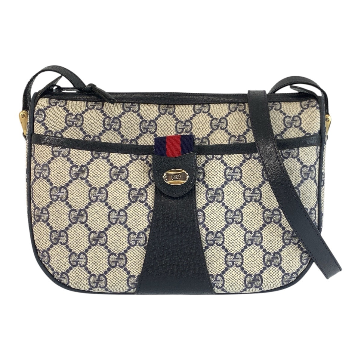 美品 GUCCI グッチ ヴィンテージ シェリーライン グレー ネイビー GGスプリームキャンバス レザー/ ショルダーバッグ ポシェット 602239 【中古】