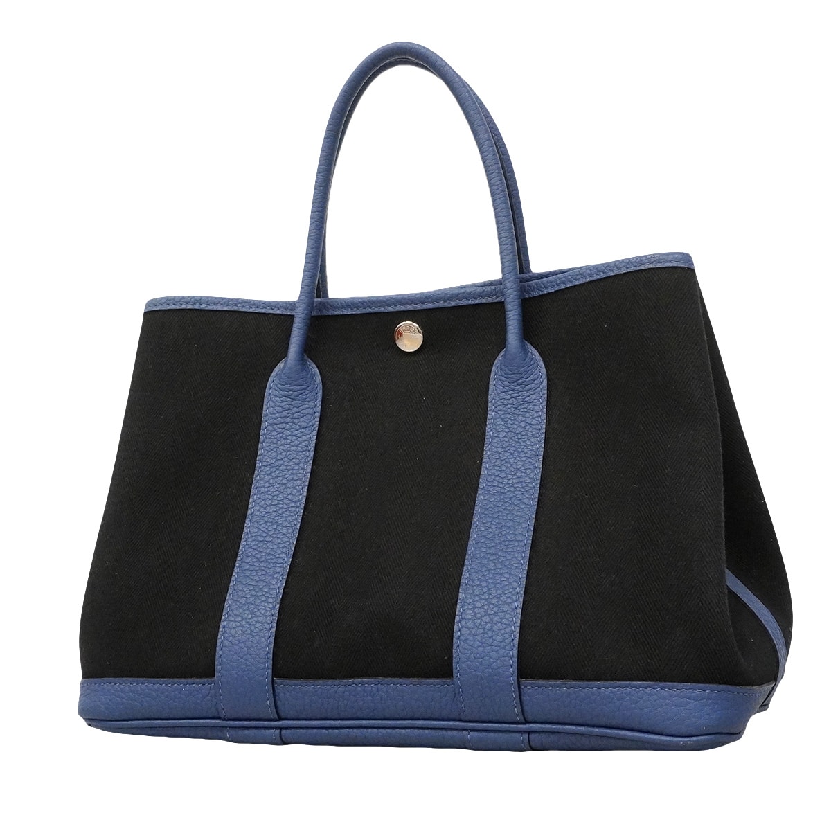 ★SALE【6hd3498】エルメス トートバッグ ガーデンパーティTPM トワルシェブロン ネゴンダ ブラック ブルーブライトン シルバー金具 D刻印【中古】レディース