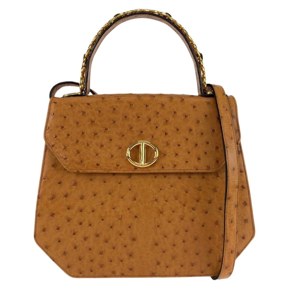 美品 Christian Dior クリスチャンディオール ヴィンテージ ブラウン ゴールド金具 オーストリッチ ハンドバッグ ショルダーバッグ 2way 603405 【中古】