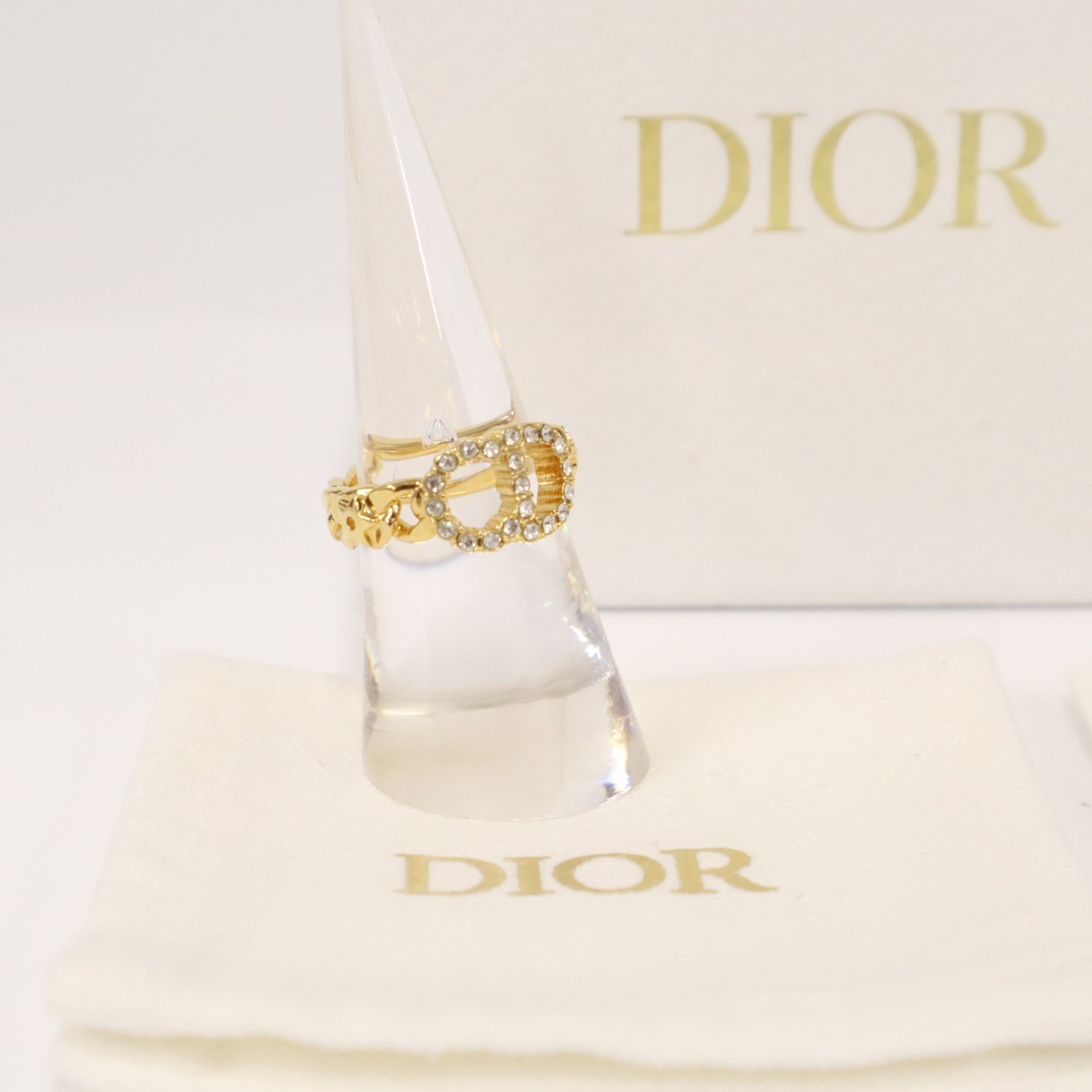 未使用 Christian Dior クリスチャンディオール GP クレールディーリュヌラインストーンリング GP 10号 リング・指輪 ゴールド クリスタル GP ラインストーン レディース