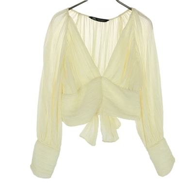 美品 ZARA ザラ 長袖 プリーツ カットソー XS アイボリー