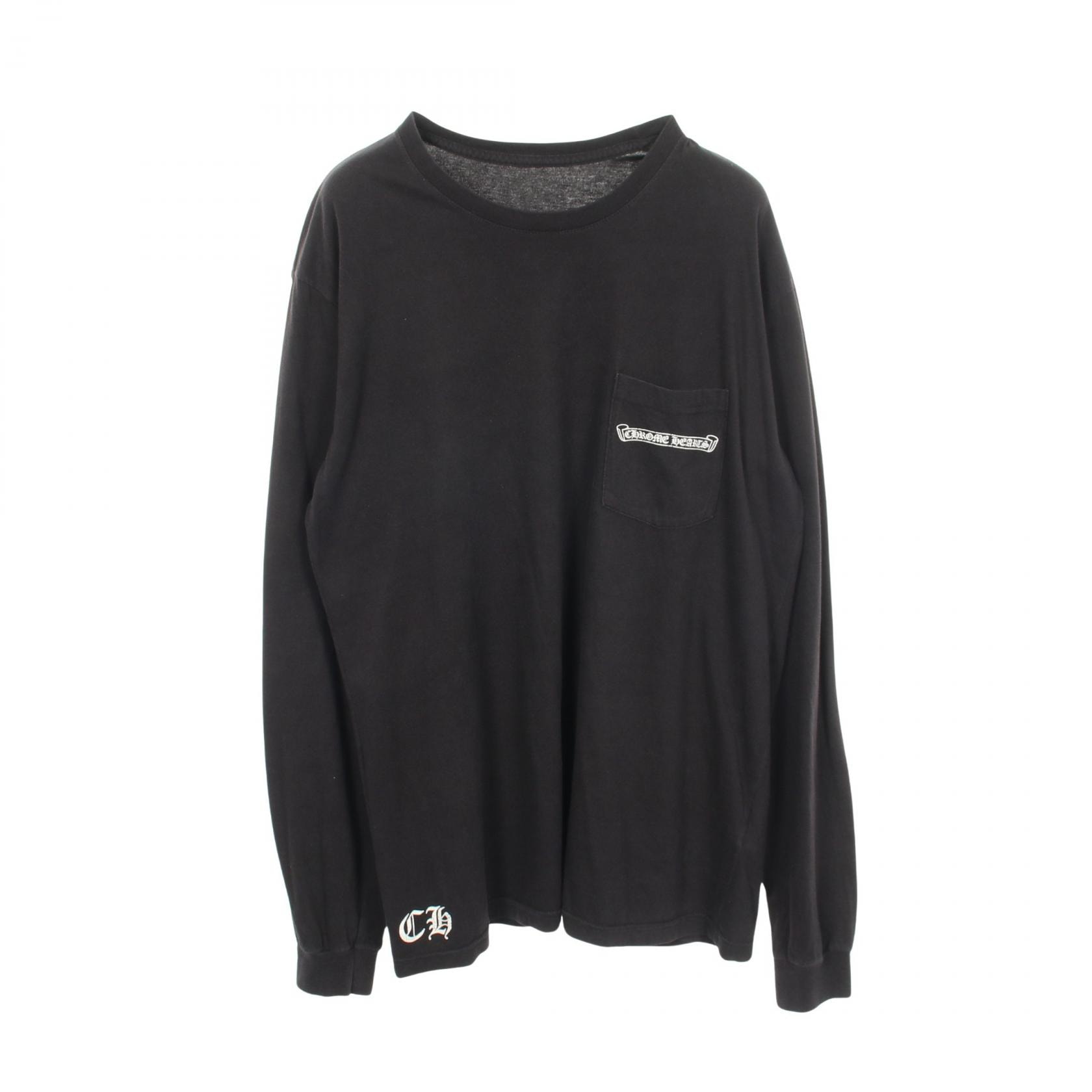 クロムハーツ CHROME HEARTS バックCHプラス スクロールプリント クルーネック 長袖Tシャツ 衣料品 トップス コットン メンズ ブラック系 【中古】