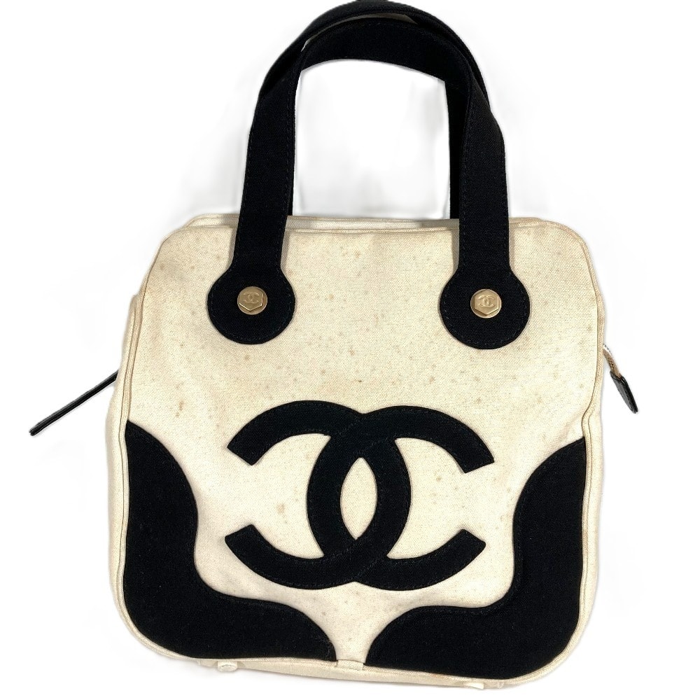 シャネル CHANEL CC ココマーク ロゴ マシュマロ カバン トートバッグ バイカラー ハンドバッグ キャンバス ブラック