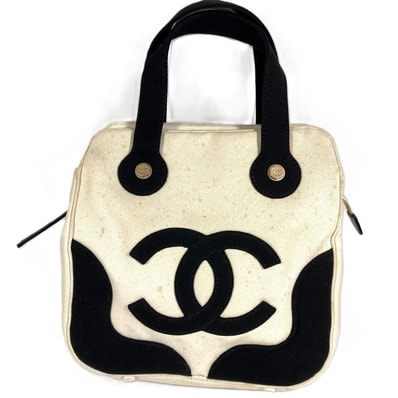 シャネル CHANEL CC ココマーク ロゴ マシュマロ カバン トートバッグ バイカラー ハンドバッグ キャンバス ブラック