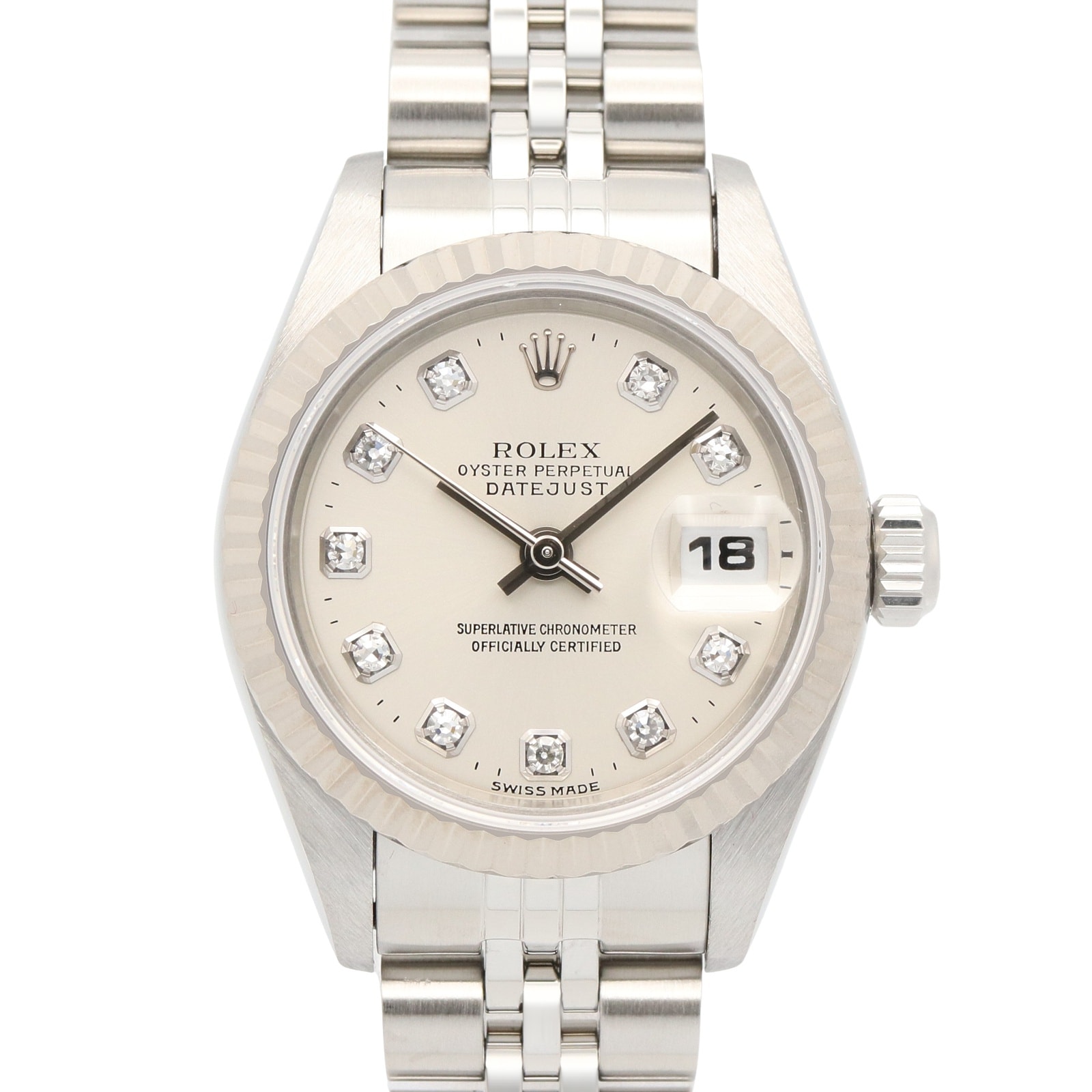ロレックス ROLEX デイトジャスト 10Pダイヤ U番 腕時計 時計 K18WG(ホワイトゴールド) ステンレススチール ダイヤモンド レディース シルバー系 新ダイヤ 69174G 【中古】