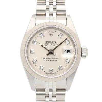 ロレックス ROLEX デイトジャスト 10Pダイヤ U番 腕時計 時計 K18WG(ホワイトゴールド) ステンレススチール ダイヤモンド レディース シルバー系 新ダイヤ 69174G 【中古】