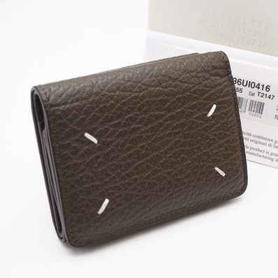 極美品 MAISON MARGIELA メゾンマルジェラ 4ステッチ コンパクトウォレット S36UI0416 三つ折り財布 ブラウン グレインレザー メンズ