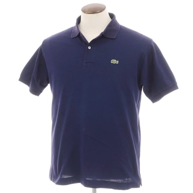 【中古】ラコステ LACOSTE 鹿の子 コットン 半袖ポロシャツ ネイビー【サイズ5】【メンズ】